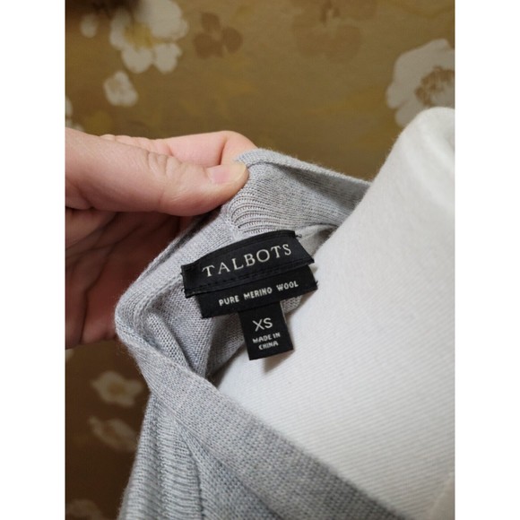 Talbots‎ Women's Cardigan XS Gray Neutral Merino Wool Long Open Front Side Slits - Picture 5 of 5